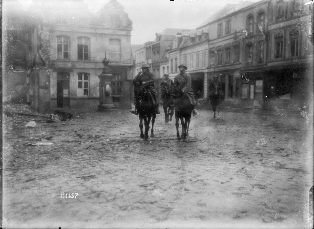 Divisional commanders enter Le Quesnoy on horseback in the early morning, after its capture. 5 November, 1918.